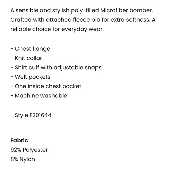 NWT Weatherproof Microfiber Bomber Filled in Color Zinc - Picture 7 of 7